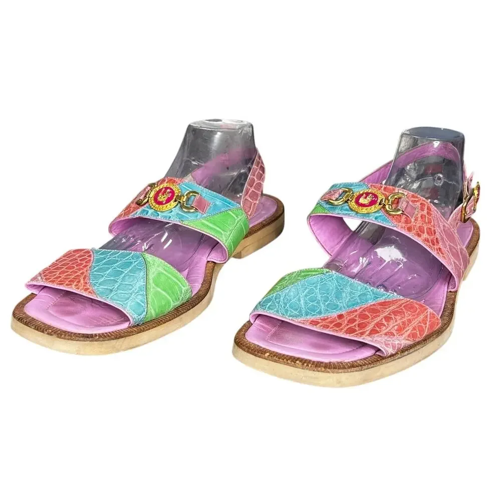 Vintage Wendel’s Italian Made Pastel Pink Blue Alligator Sandals Size US 11/11.5